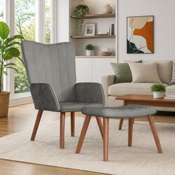 Practical Grey Velvet Chair and Stool for Everyday Use