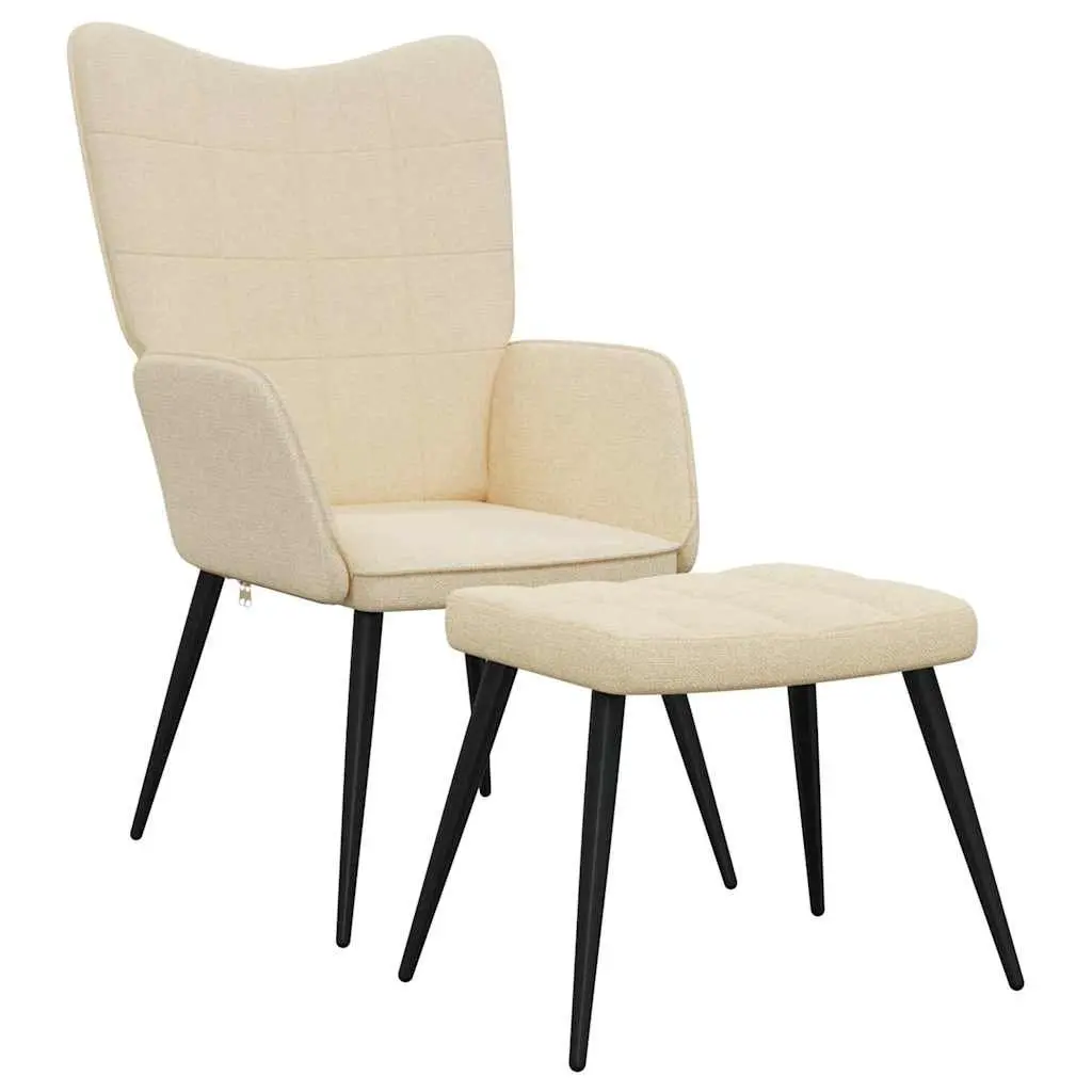 Relaxing Armchair with Footstool Cream Fabric Accent Chair Lounge Seat with