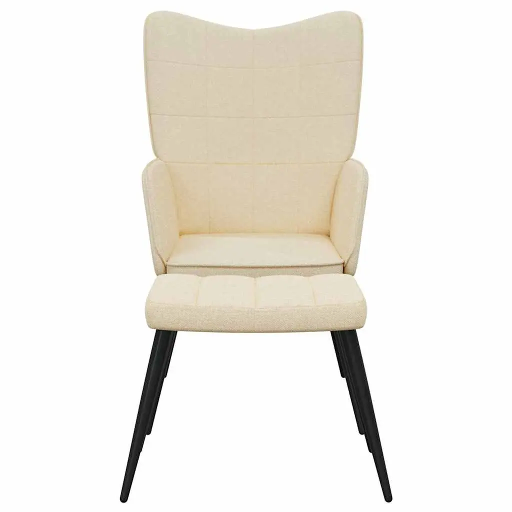 Relaxing Armchair with Footstool Cream Fabric Accent Chair Lounge Seat with
