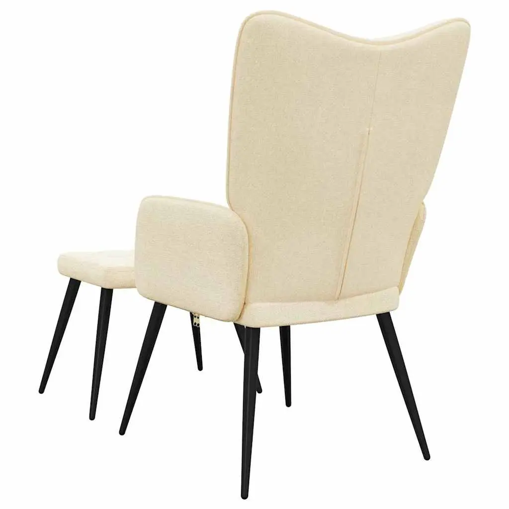 Relaxing Armchair with Footstool Cream Fabric Accent Chair Lounge Seat with