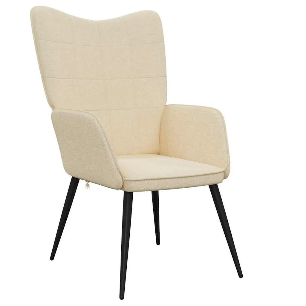 Relaxing Armchair with Footstool Cream Fabric Accent Chair Lounge Seat with