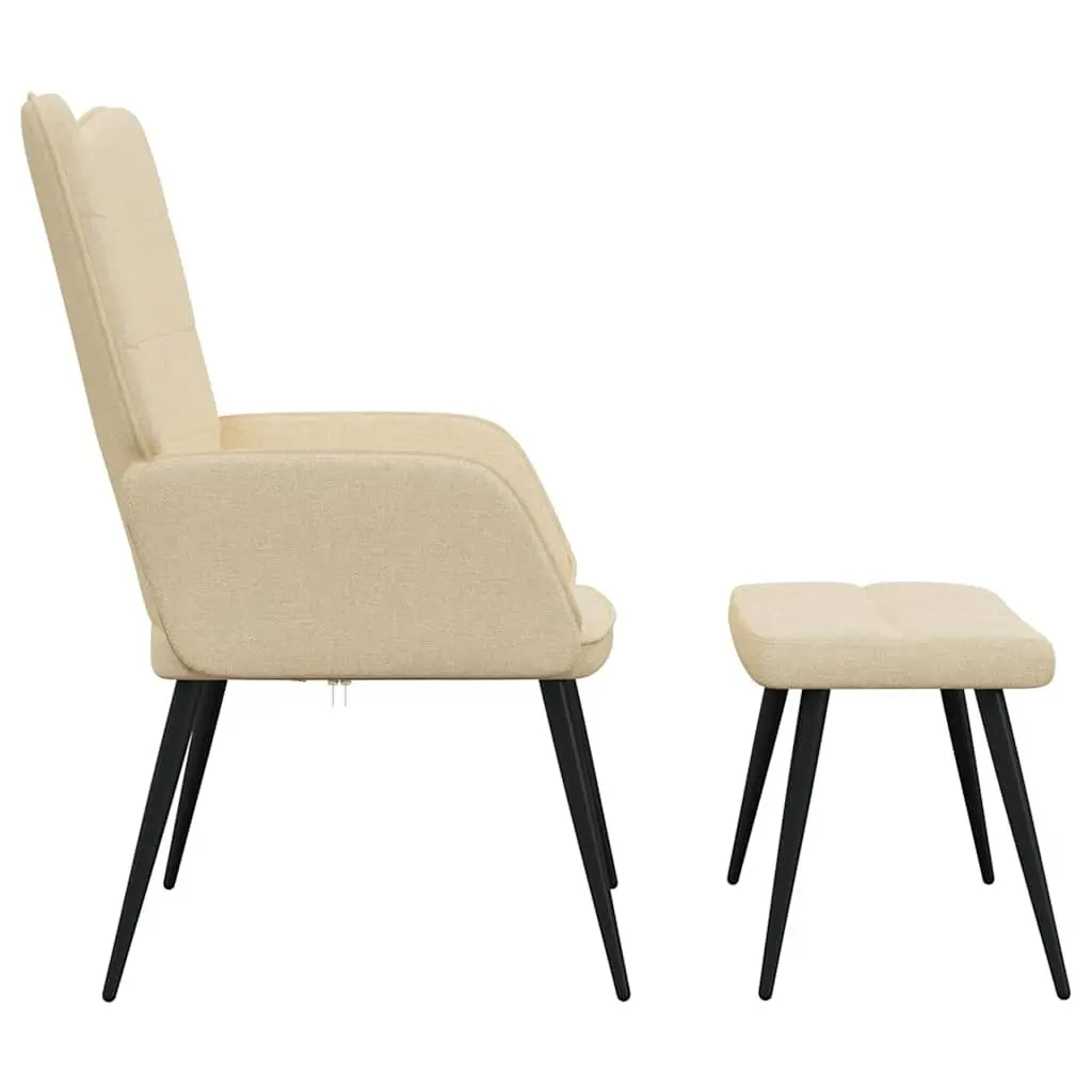 Relaxing Armchair with Footstool Cream Fabric Accent Chair Lounge Seat with