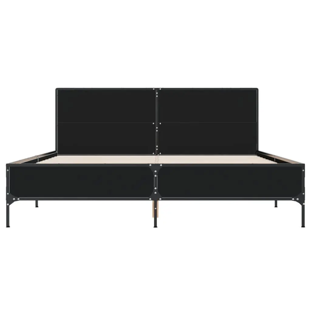 Black Bed Frame Engineered Wood 150x200 cm with Metal Legs Plywood Slats and Headboard
