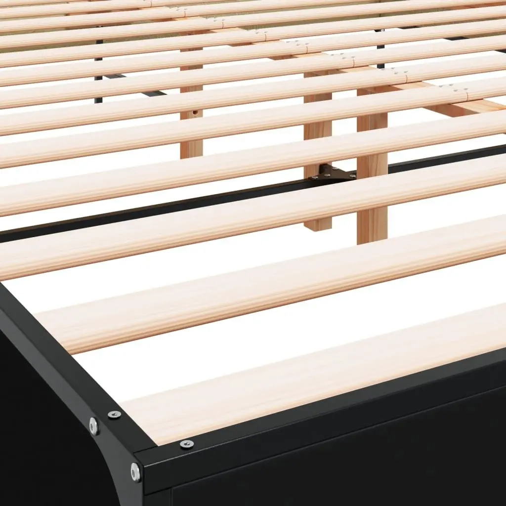 Black Bed Frame Engineered Wood 150x200 cm with Metal Legs Plywood Slats and Headboard