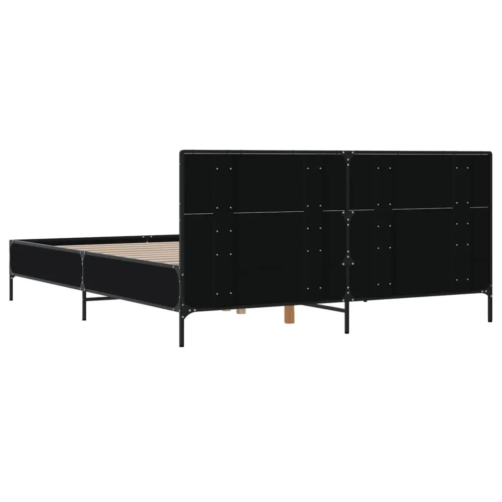 Bed Frame Engineered Wood 135x190 cm Black with Headboard and Slatted Base