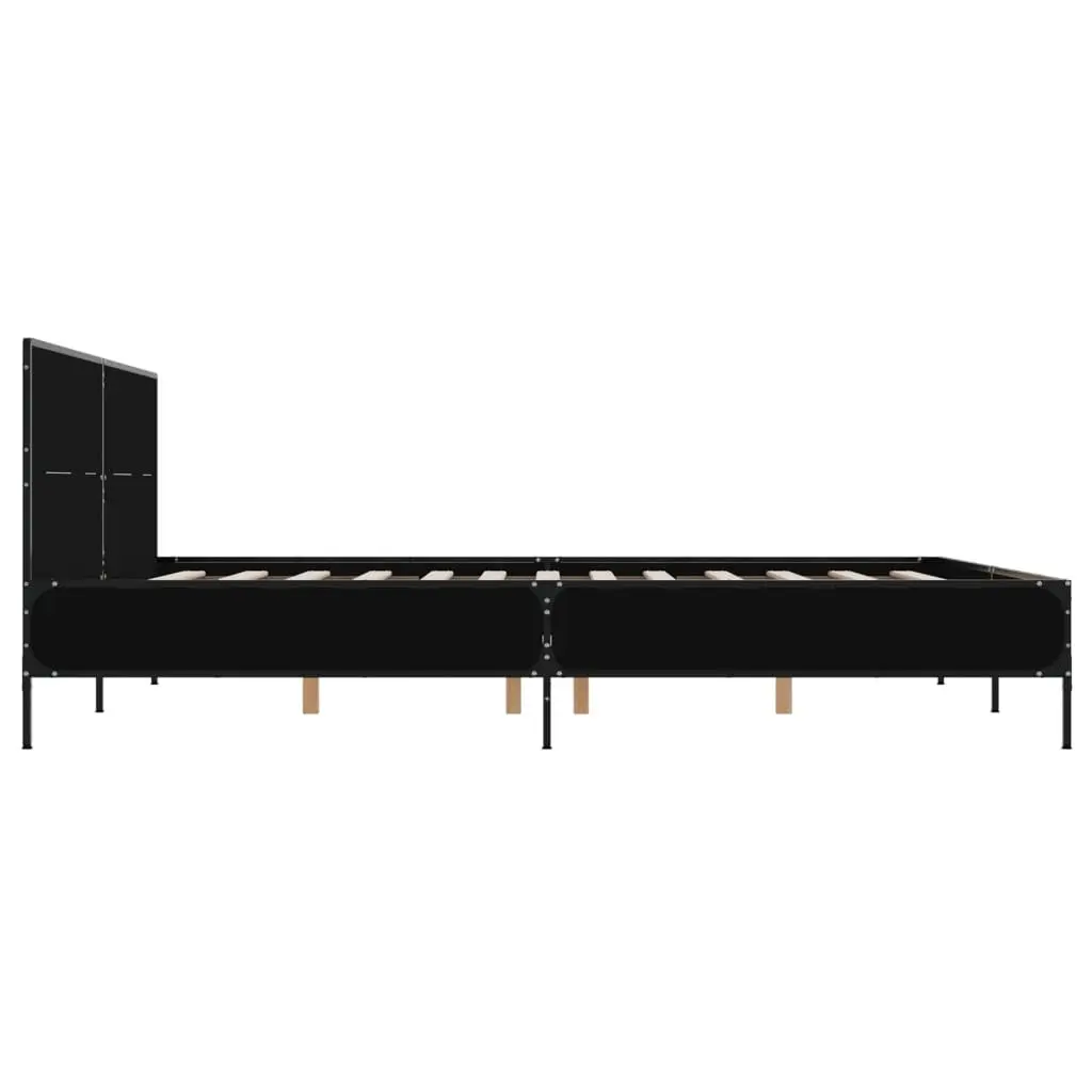Bed Frame Engineered Wood 135x190 cm Black with Headboard and Slatted Base