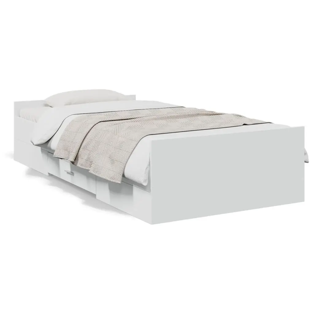 Bed Frame Engineered Wood 90x190 cm White with Storage Drawers