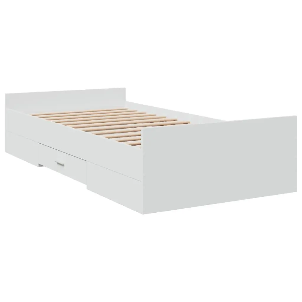 Bed Frame Engineered Wood 90x190 cm White with Storage Drawers