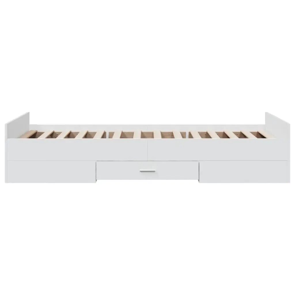 Bed Frame Engineered Wood 90x190 cm White with Storage Drawers