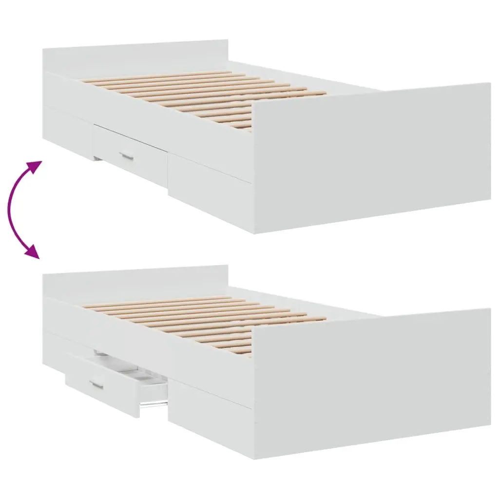 Bed Frame Engineered Wood 90x190 cm White with Storage Drawers