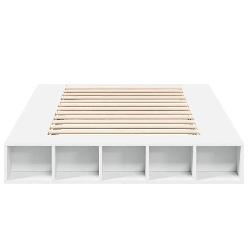 White Bed Frame Engineered Wood 135x190cm Slatted Base with Open Storage Compartments