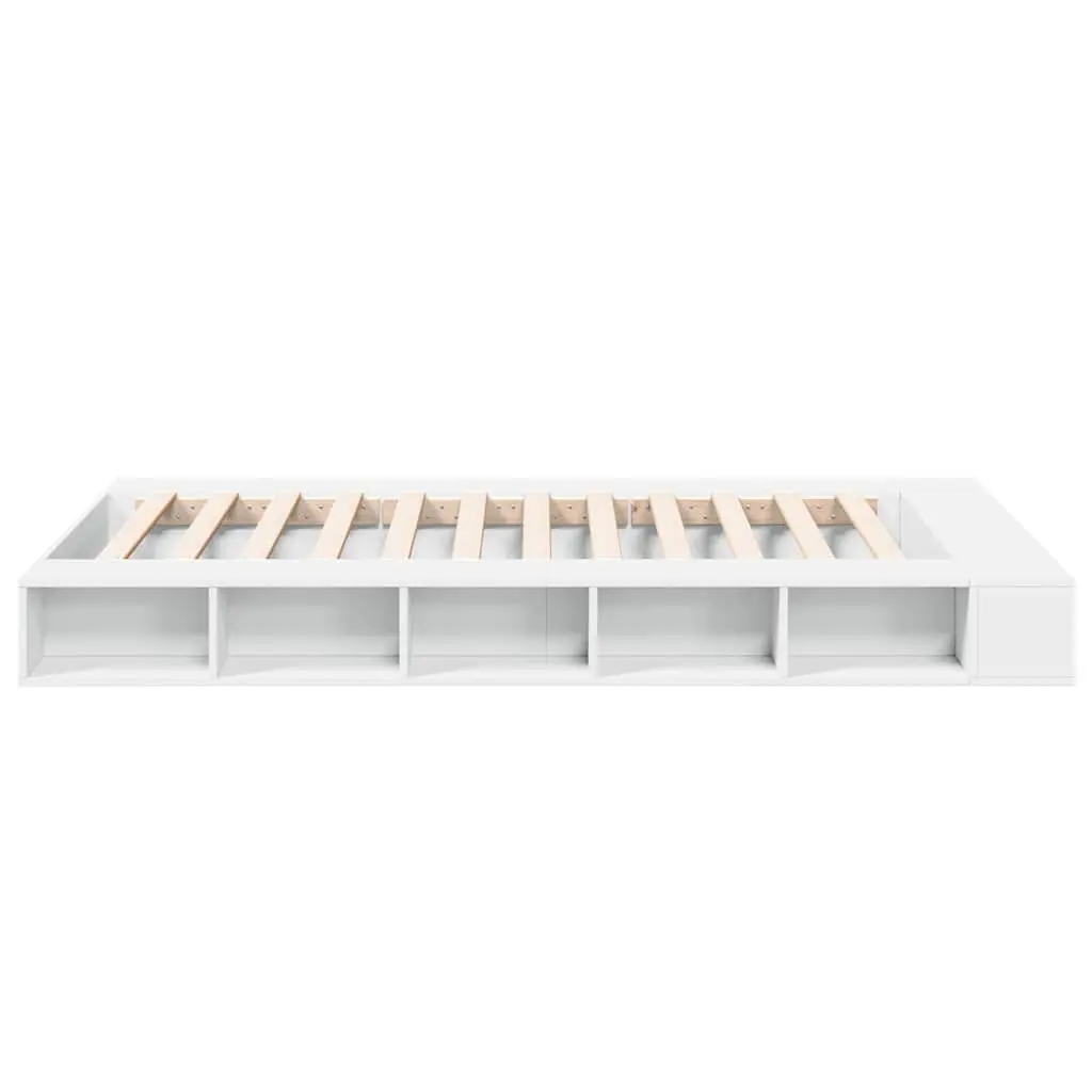 White Bed Frame Engineered Wood 135x190cm Slatted Base with Open Storage Compartments