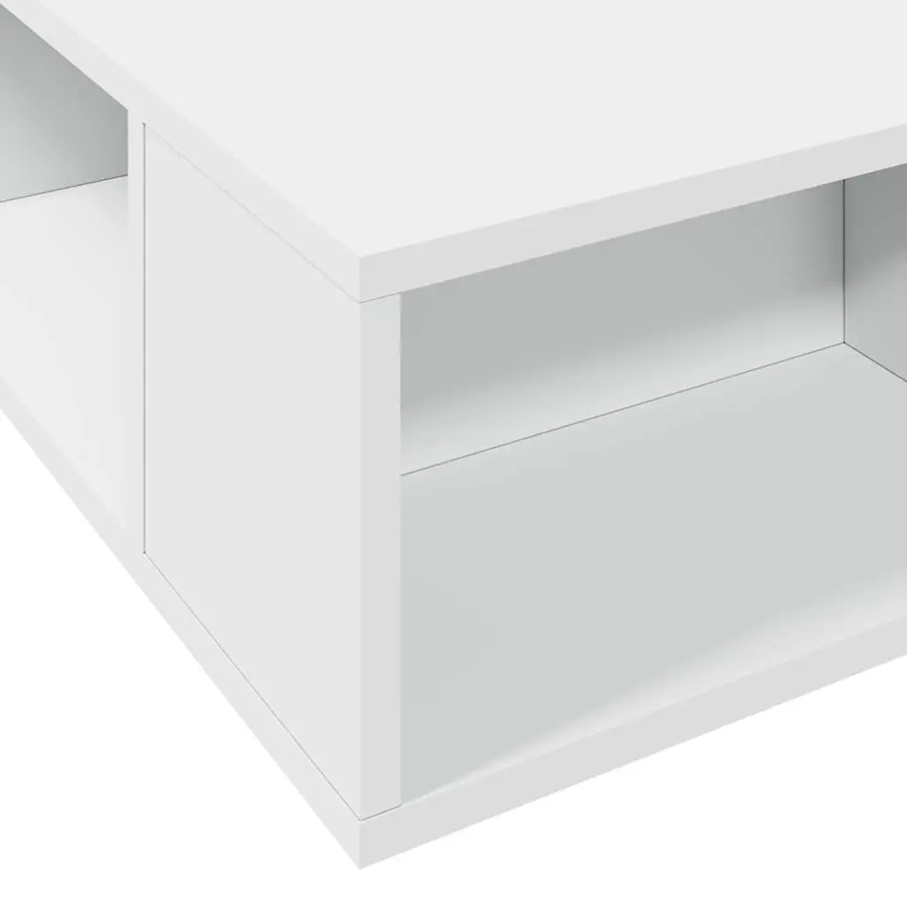 White Bed Frame Engineered Wood 135x190cm Slatted Base with Open Storage Compartments