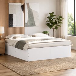 Bed Frame White 180x200 cm Modern Design Engineered Wood Slats Support