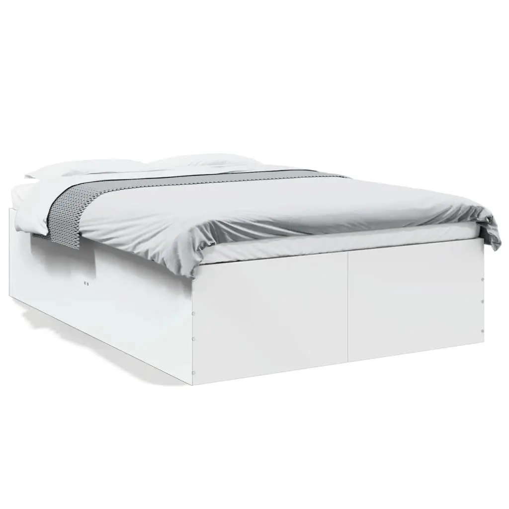 Bed Frame White 135x190 cm Engineered Wood Slatted Base Modern Design Bedroom