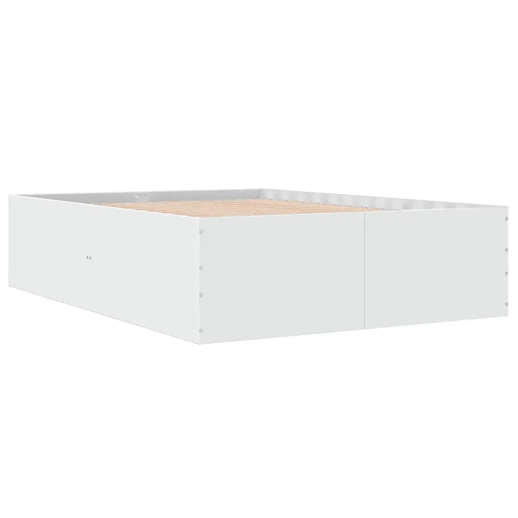Bed Frame White 135x190 cm Engineered Wood Slatted Base Modern Design Bedroom