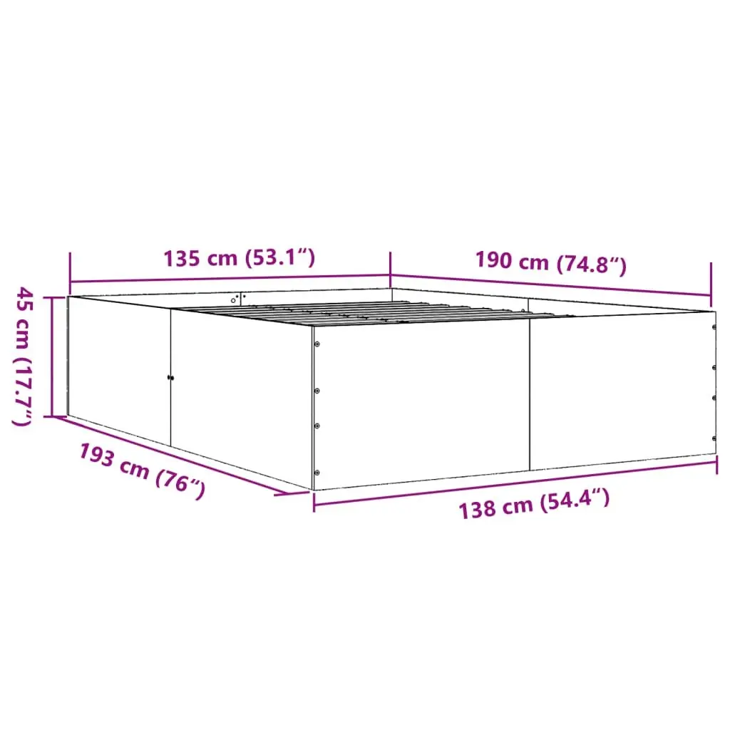 Bed Frame White 135x190 cm Engineered Wood Slatted Base Modern Design Bedroom