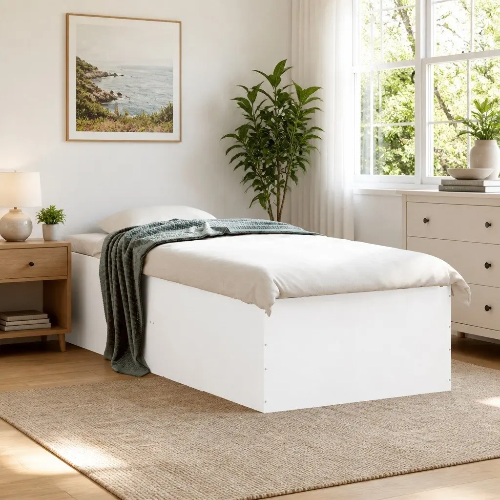 Bed Frame White 90x190 cm Modern Design Engineered Wood Slatted Base