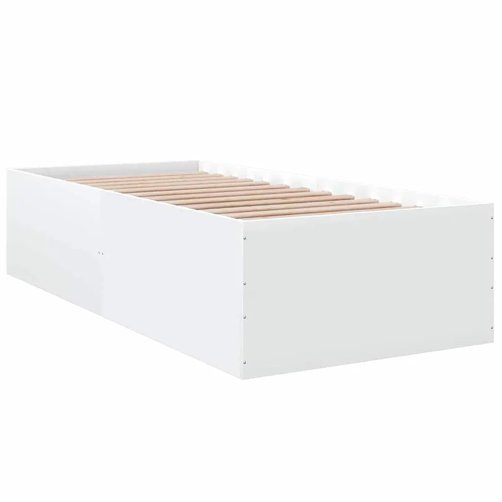 Bed Frame White 90x190 cm Modern Design Engineered Wood Slatted Base