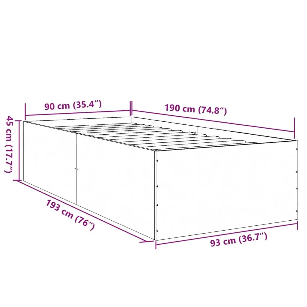 Bed Frame White 90x190 cm Modern Design Engineered Wood Slatted Base