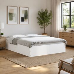 Bed Frame White 150x200 cm Modern Design Slatted Base Bedroom Furniture