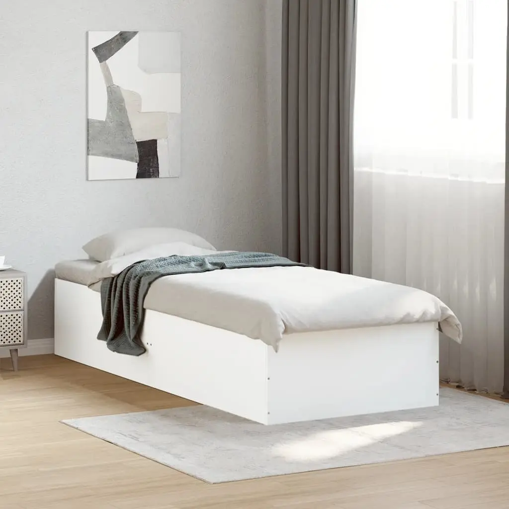 Bed Frame White 90x190 cm Modern Design Engineered Wood Slatted Base Support