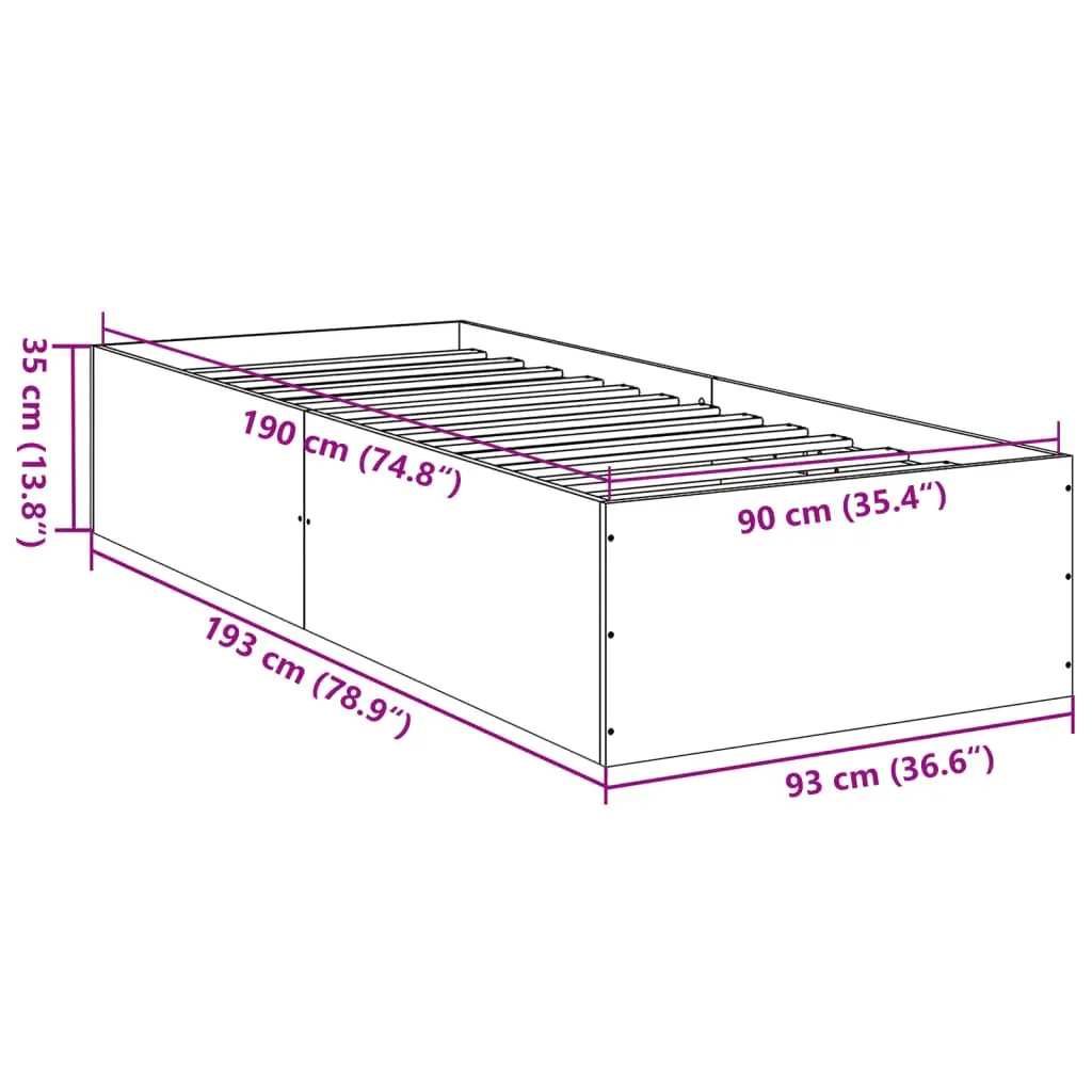 Bed Frame White 90x190 cm Modern Design Engineered Wood Slatted Base Support