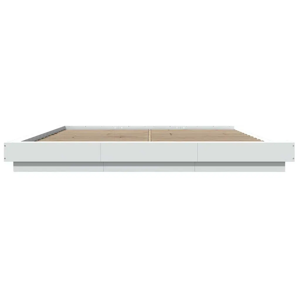 King Bed Frame White Engineered Wood 183x203cm Slatted Base with RGB LED Lights