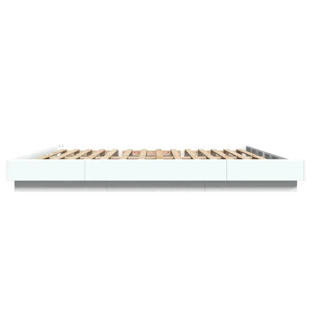 King Bed Frame White Engineered Wood 183x203cm Slatted Base with RGB LED Lights
