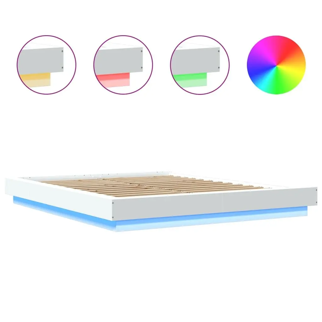Bed Frame Engineered Wood Slatted Base 150x200cm White with RGB LED Lights