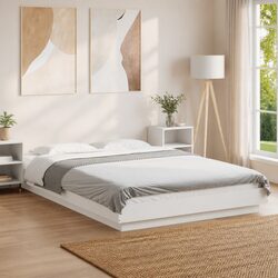 Functional White Bed Frame with RGB LED Lights for Your Home