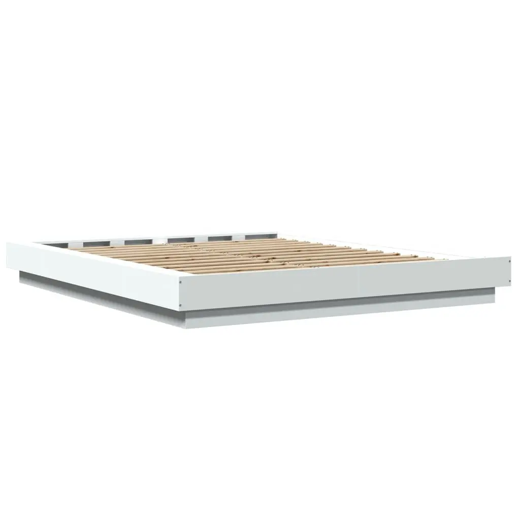 Bed Frame Engineered Wood 150x200cm White Slatted Base
