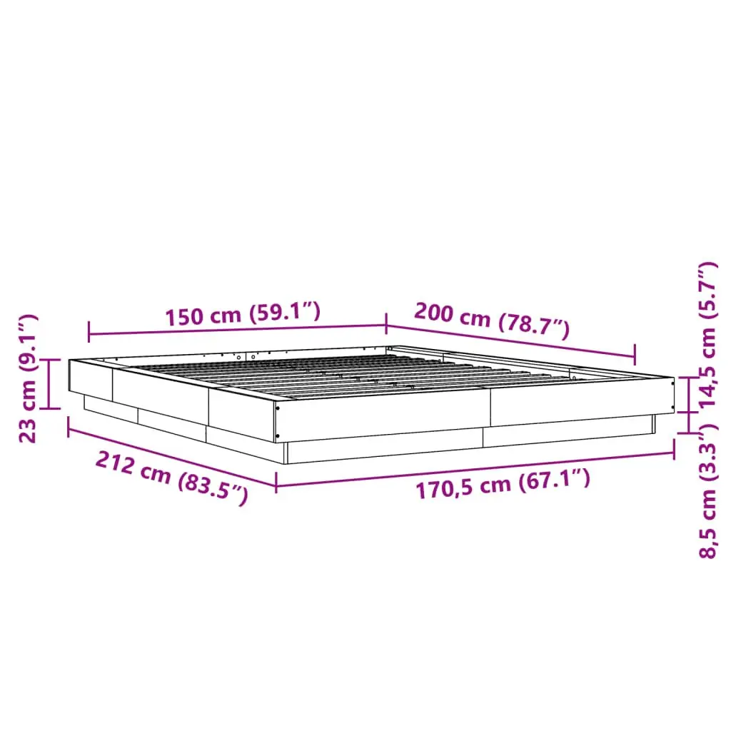 Bed Frame Engineered Wood 150x200cm White Slatted Base