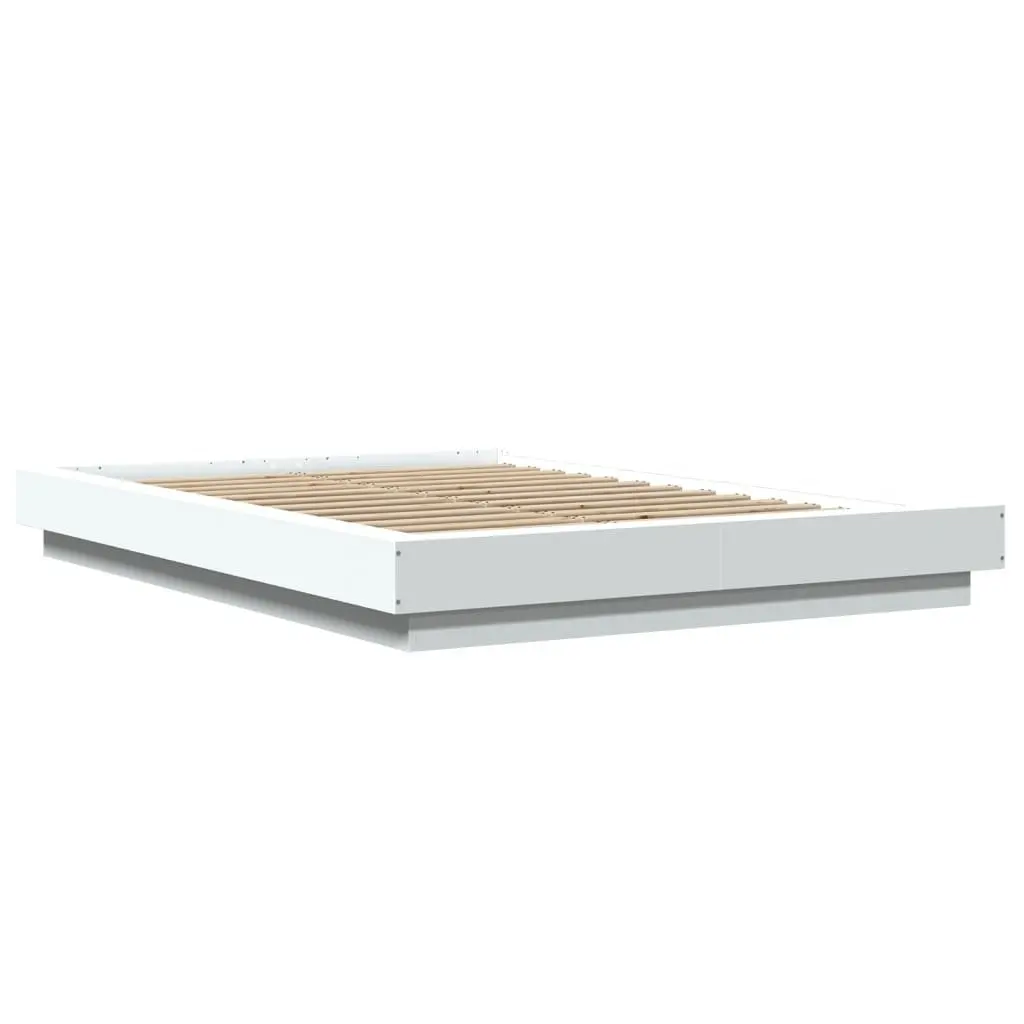 Bed Frame White 135x190 cm Modern Design Engineered Wood Slatted Base Bedroom