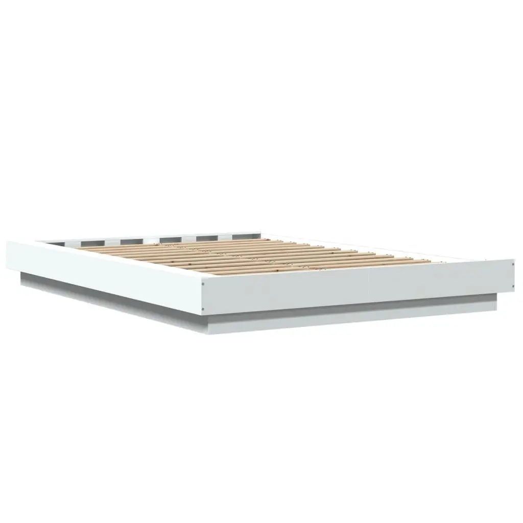 Bed Frame White 135x190 cm Modern Design Engineered Wood Slatted Base Bedroom