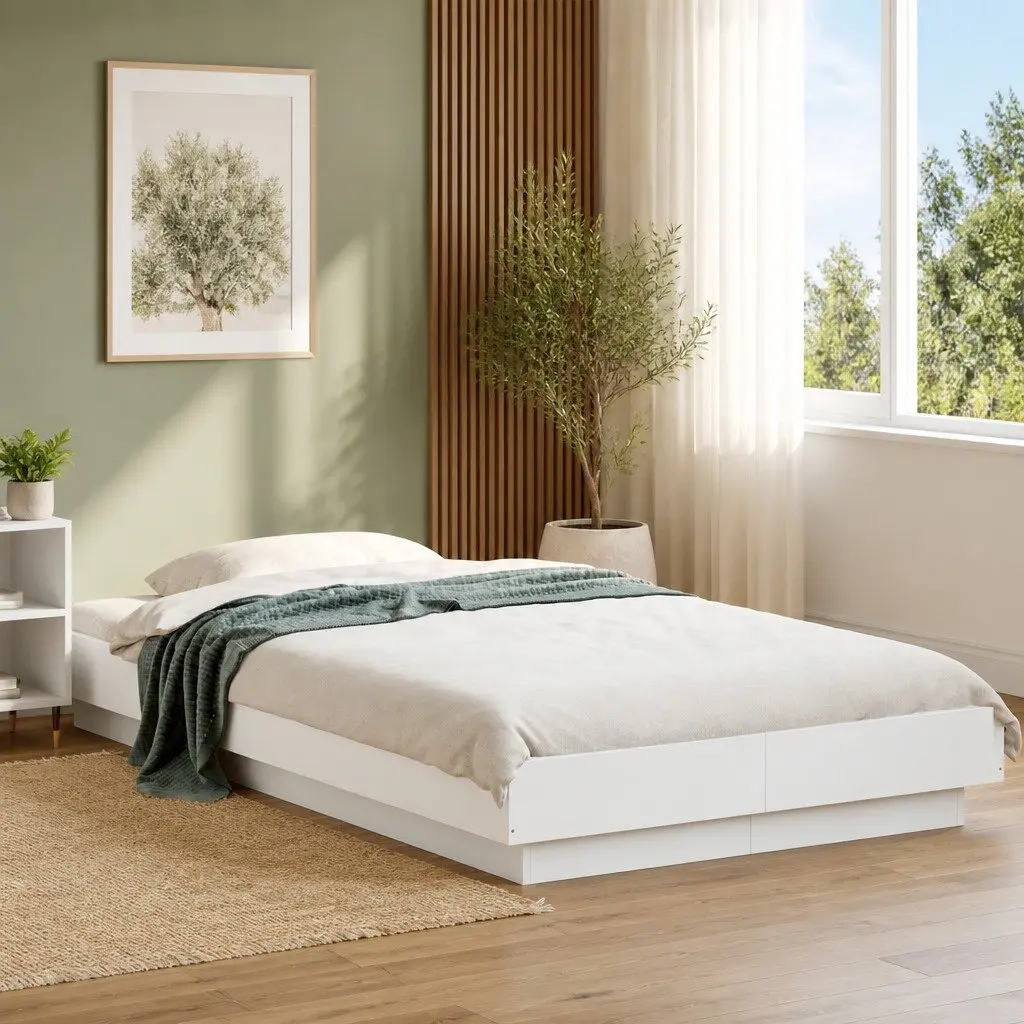 Bed Frame Engineered Wood 90x190 cm White Slatted Base
