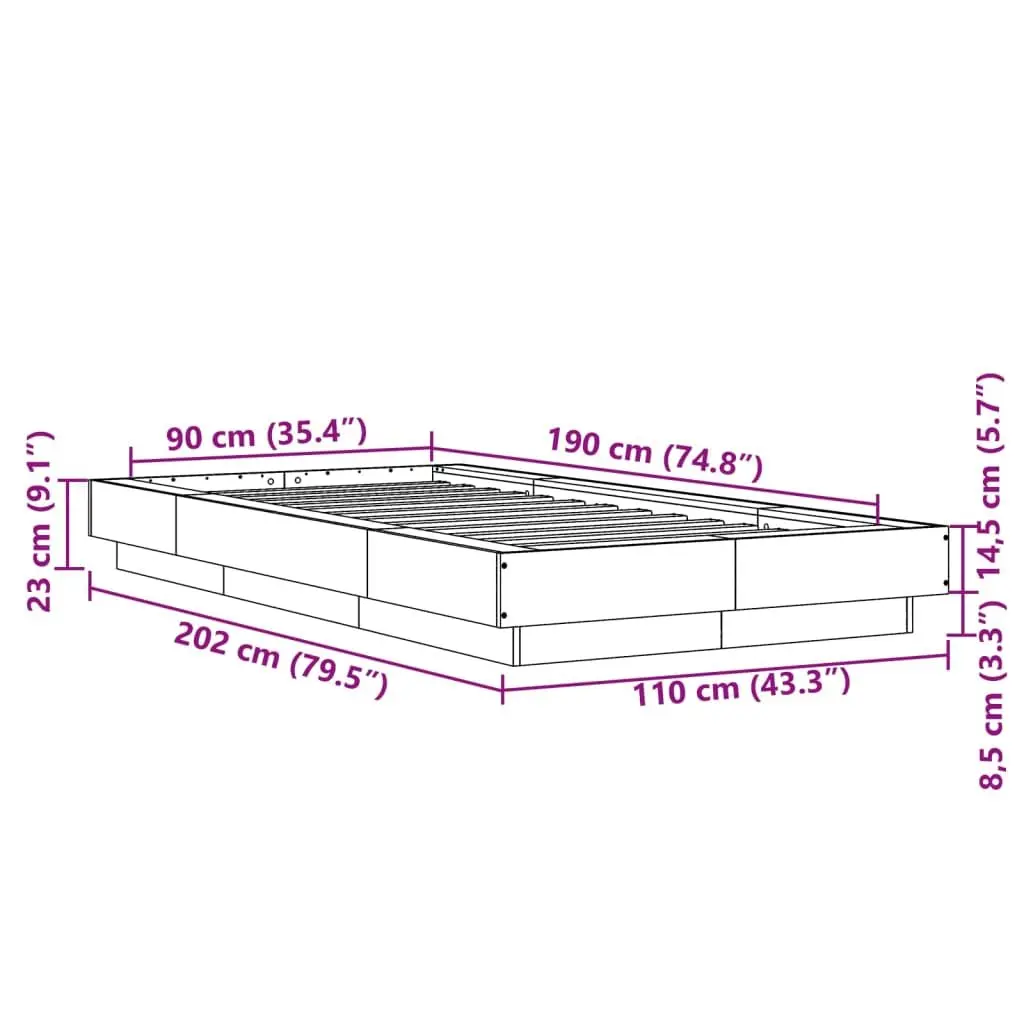 Bed Frame Engineered Wood 90x190 cm White Slatted Base