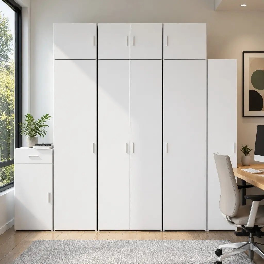 Storage Cabinet White Tall Engineered Wood Shelving Unit Vertical Space Saver
