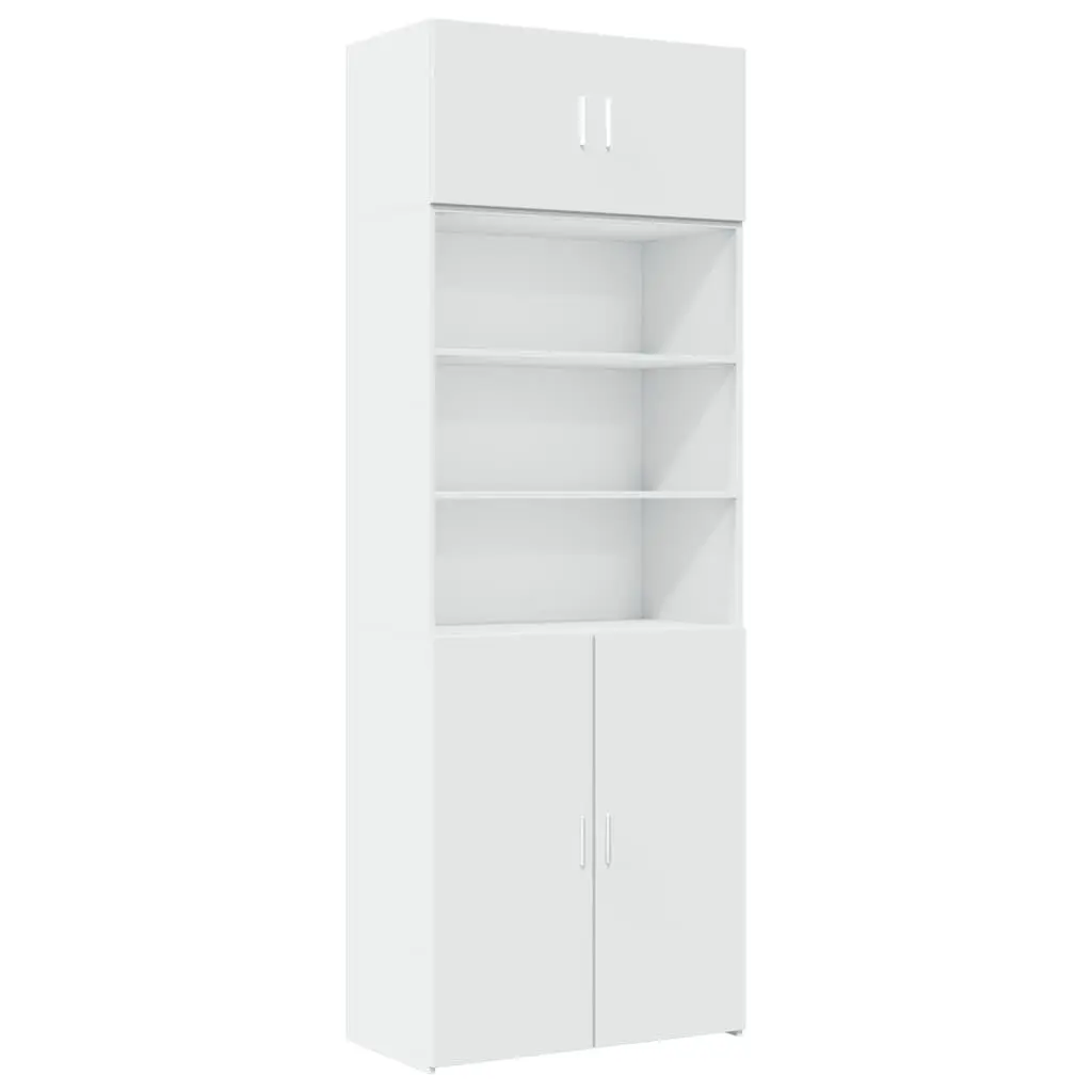Storage Cabinet White Tall Engineered Wood Cupboard Vertical Space Saving