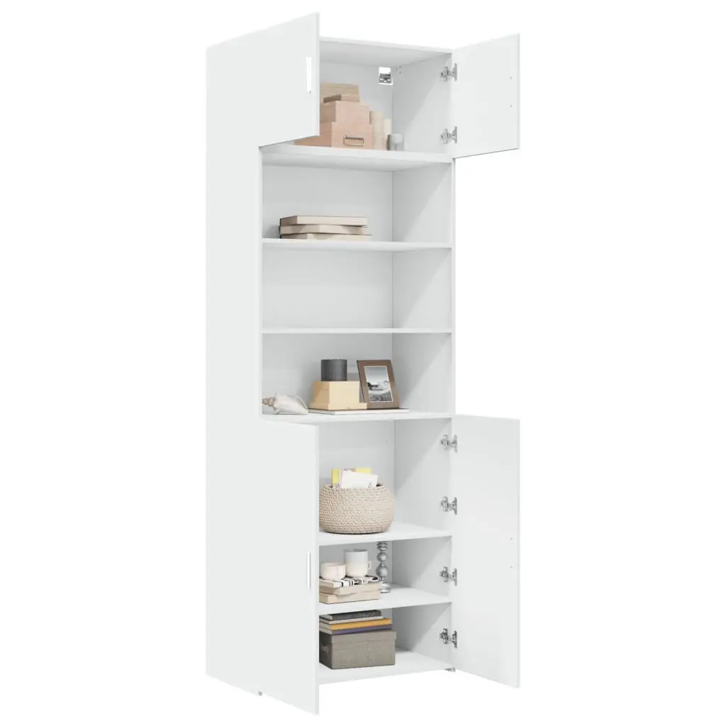 Storage Cabinet White Tall Engineered Wood Cupboard Vertical Space Saving