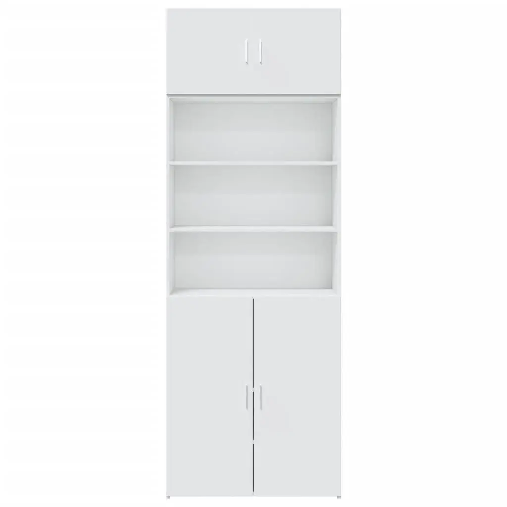 Storage Cabinet White Tall Engineered Wood Cupboard Vertical Space Saving