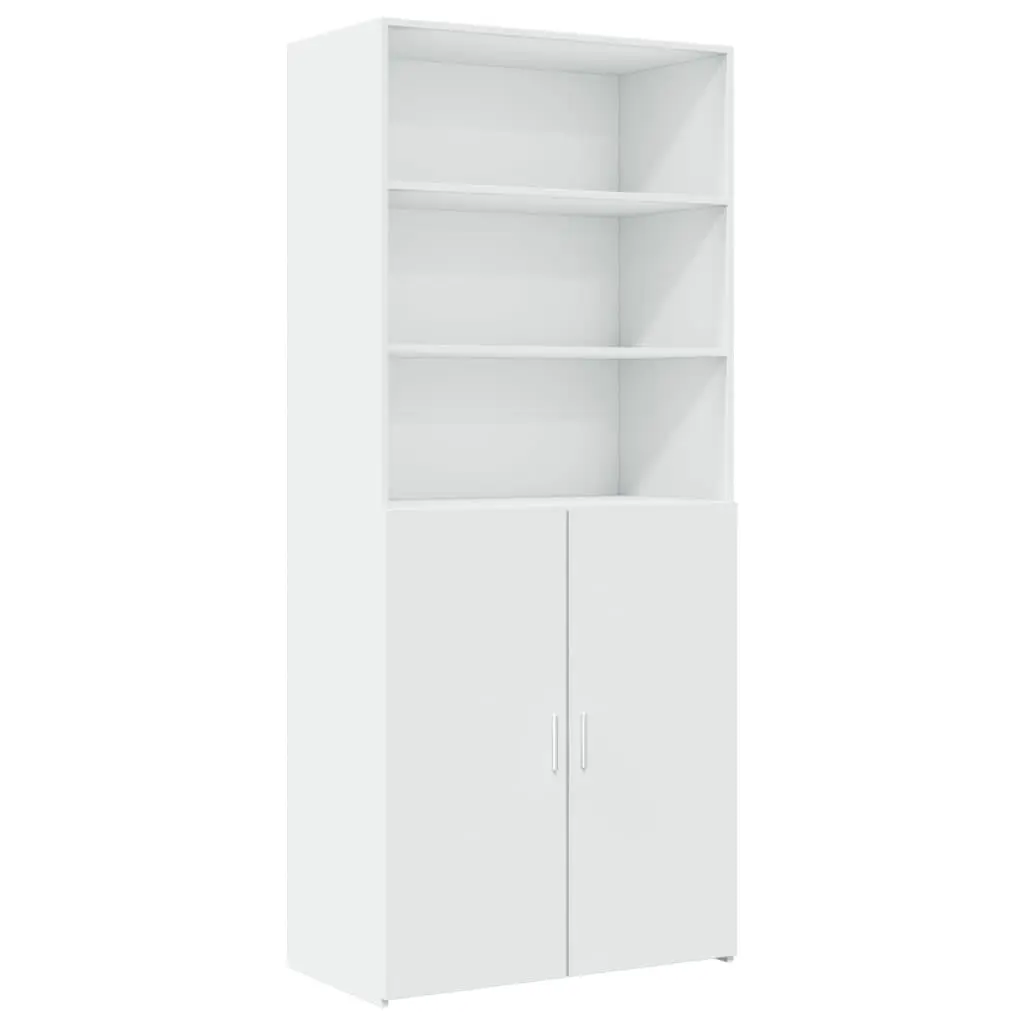 Storage Cabinet White Tall Engineered Wood Cupboard Vertical Space Saving