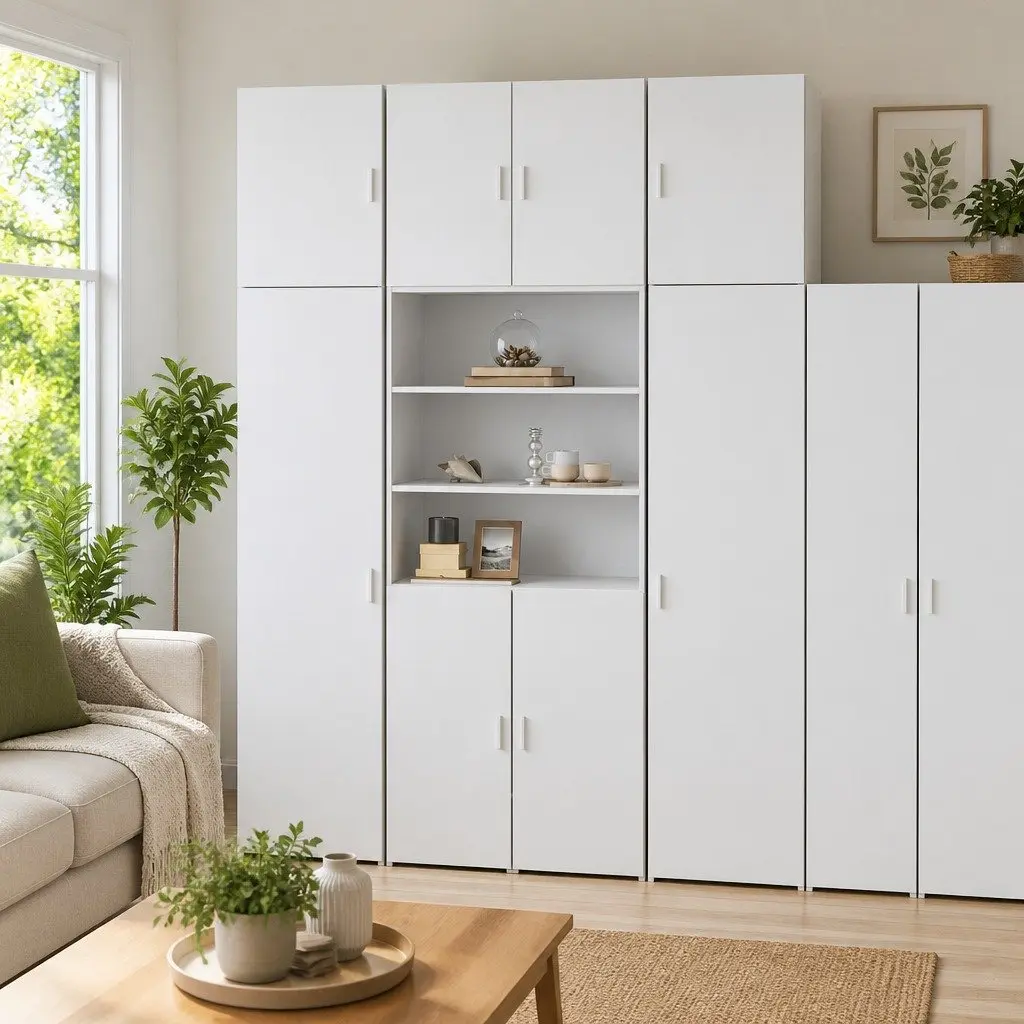 White Highboard Storage Cabinet 80x42.5x249cm Engineered Wood Sideboard with