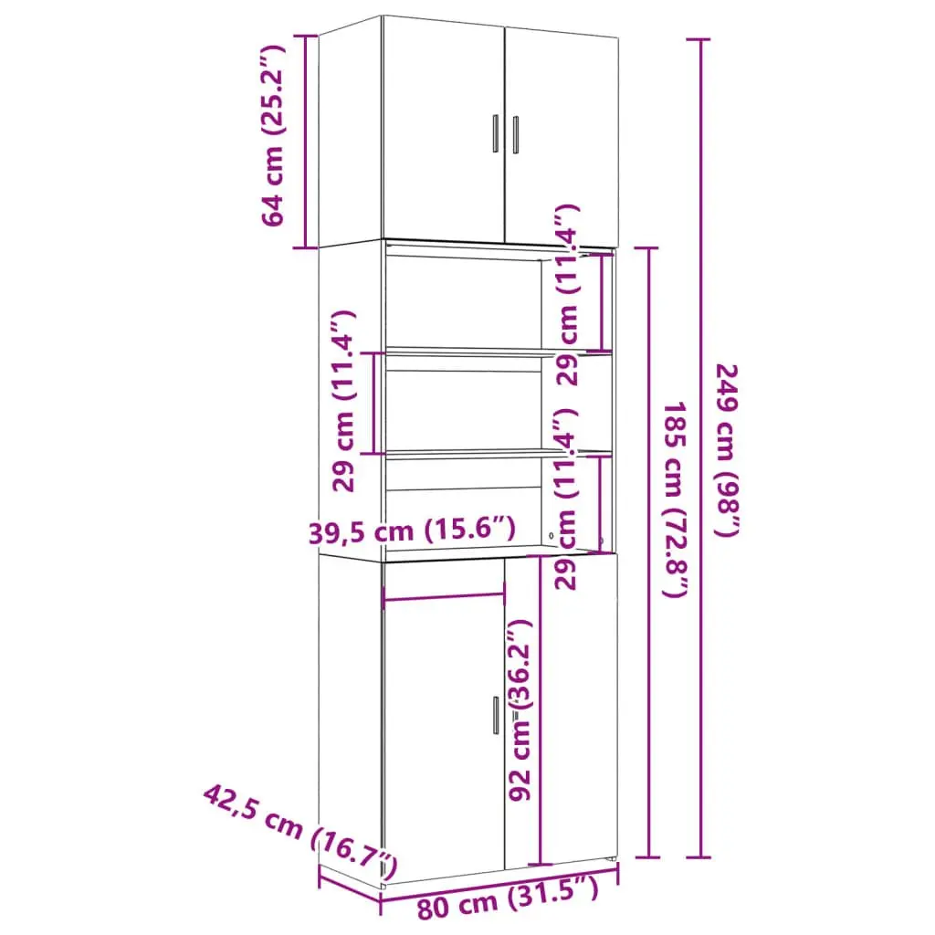 Highboard Storage Cabinet Engineered Wood Brown Open Compartments 80x42.5x249cm