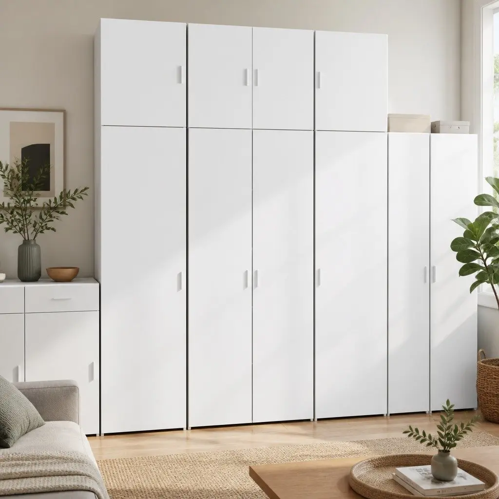 Highboard Storage Cabinet Engineered Wood White 80x42.5x249cm Smooth Surface Multiple Compartments