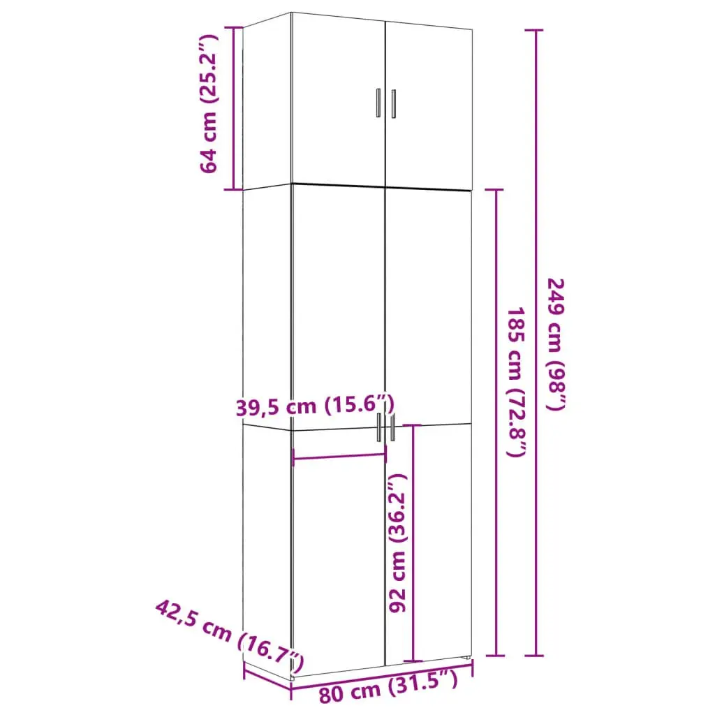 Highboard Storage Cabinet Engineered Wood White 80x42.5x249cm Smooth Surface Multiple Compartments