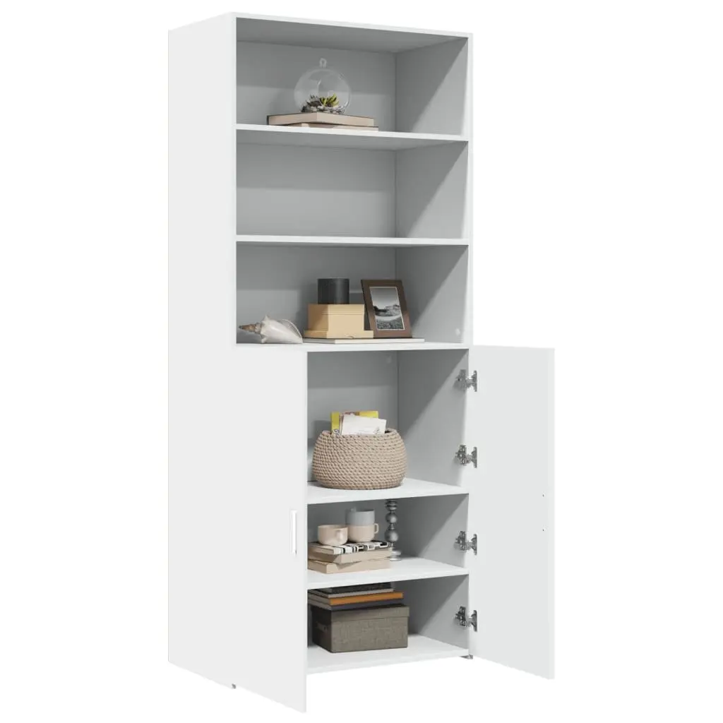 Storage Cabinet Highboard Engineered Wood White 80x42.5x185cm with Open Compartments and Doors for Living Room Bedroom Hallway