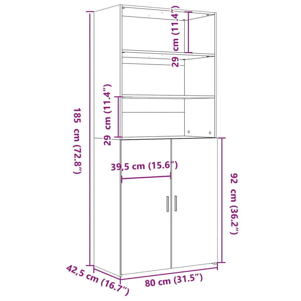 Storage Cabinet Highboard Engineered Wood White 80x42.5x185cm with Open Compartments and Doors for Living Room Bedroom Hallway