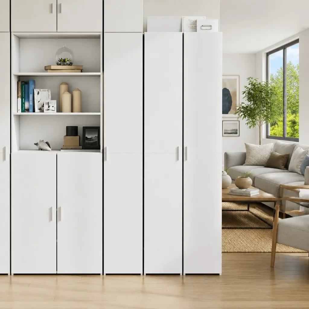 Highboard White Storage Cabinet 30x42.5x185cm Engineered Wood Sideboard Shelves