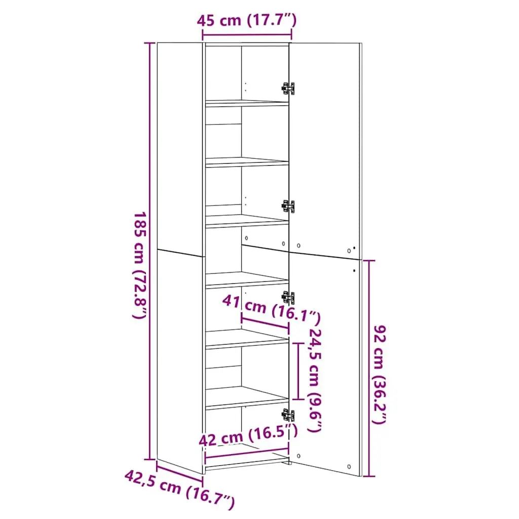 Highboard Cabinet Engineered Wood White 45x42.5x185cm Storage for Bedroom Living Room Hallway